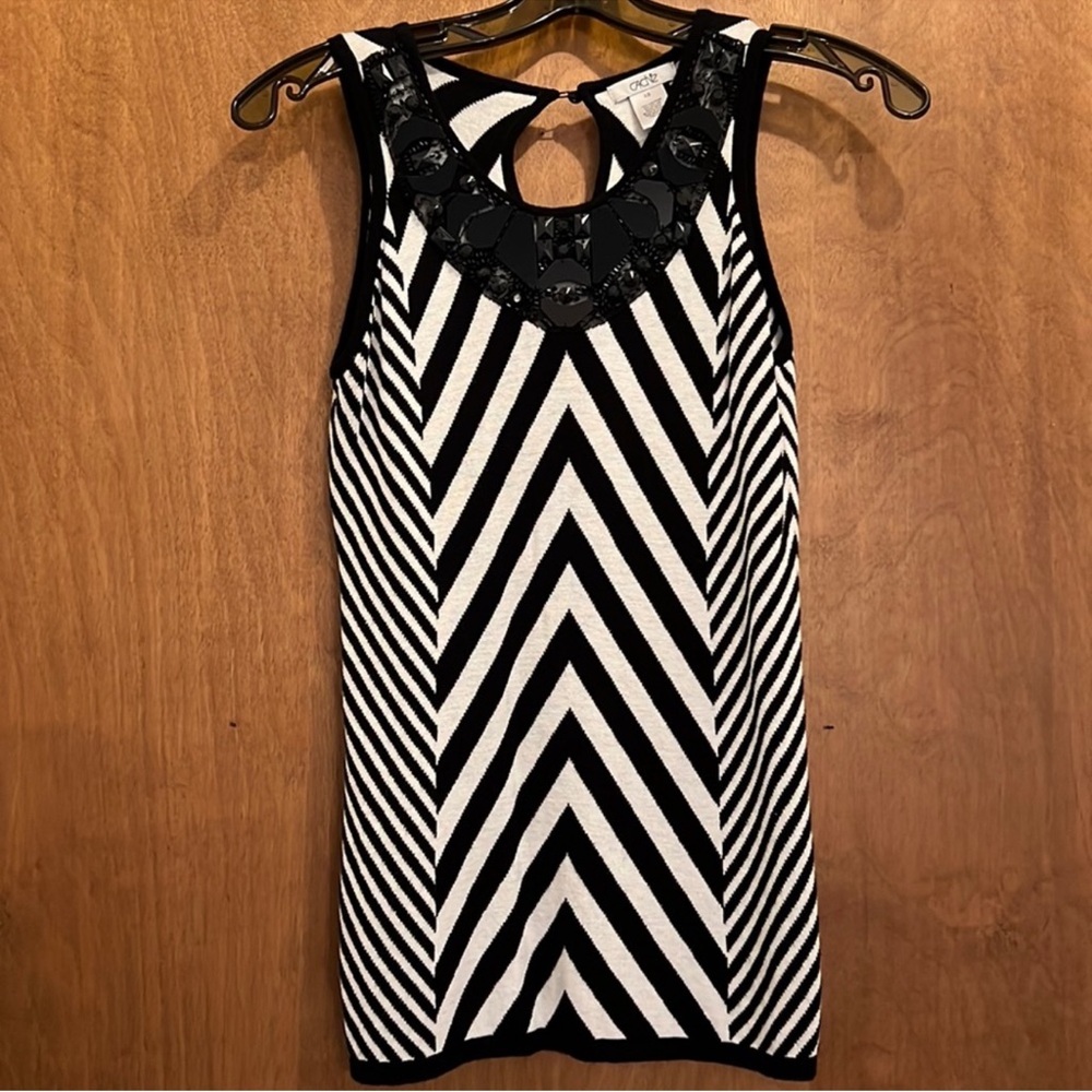 Cache Black and White Striped Sleeveless Top